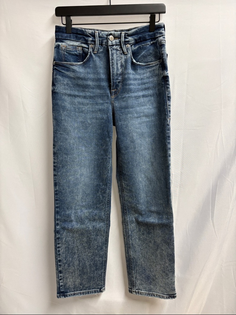 Good American Good Icon Cropped Straight Jeans Indigo480 Size 6/28 - Picture 3 of 6